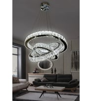 3 Katlı Daire Taşlı Ledli Modern Avize Kumandalı Krom