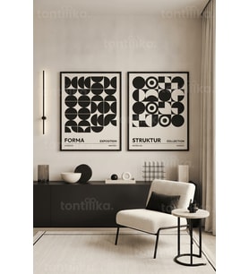 Modern Geometrik Sanat 2'li Ahşap Çerçeveli Tablo Seti