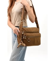 Çapraz Askılı Ultra Hafif Çok Cepli Bayan Omuz Çantası Taba (Model: 571-6D)