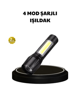4 Mod Şarjlı Işıldak Ultra Güçlü Cree Led Su Geçirmez Alüminyum Gövde