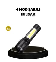 4 Mod Şarjlı Işıldak Ultra Güçlü Cree Led Su Geçirmez Alüminyum Gövde