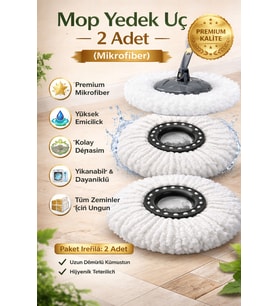 Çift Mikrofiber Döner Paspas Yedek Seti, Tüm Mop Uçlarına Uygun