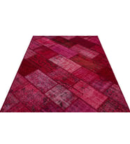 Kırmızı Halı Patchwork Geometrik Desenli Yün El Dokuma Şık Salon Halısı Yatak Odası