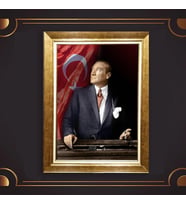 Altın Varaklı Çerçeveli Paspartulu Atatürk Tablo nl02A257 (Gold)