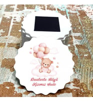 Magnet Hediyelik - Kız Bebek Pembe Balonlu Sevimli Ayıcık Tasarım