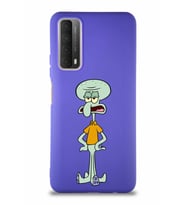 Huawei Y7A Soft Premier Kapak Squidward Dokunaç Tasarımlı Silikon Kılıf - Mor (Şeffaf)