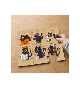 Halloween Kedileri Tasarımlı 24 Parça Ahşap Çocuk Puzzle MPK0348