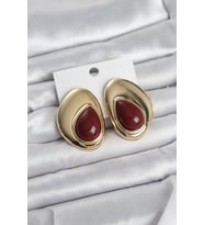 Mey İthalat® Pirinç Renk Bordo Taşlı Damla Model Vintage Kadın Küpe