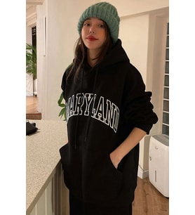 Unisex MARYLAND Baskılı Oversize Sweatshirt (Siyah)