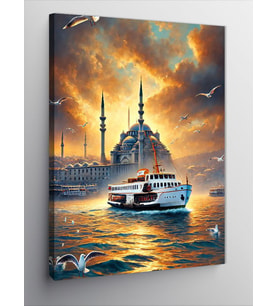 Kanvas Tablo İstanbul’Da Gün Batımı Ve Vapur