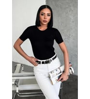 Rahat Ve Şık Kısa Kollu Bisiklet Yaka Likralı Viskon Penye Body Siyah