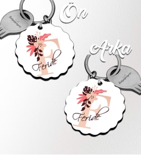 Kişiye Özel F Harfi Flowers Tasarım HDF Dalgalı Anahtarlık (Beyaz)