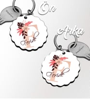 Kişiye Özel F Harfi Flowers Tasarım HDF Dalgalı Anahtarlık (Beyaz)