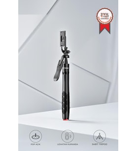Tripod Çok Amaçlı Kamera Telefon Tutucu 1.8M Selfie Çubuğu L17 Siyah