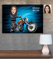 Kişiye Özel Karikatür Baskılı Ahşap Motorcu Kadın-6 30x40