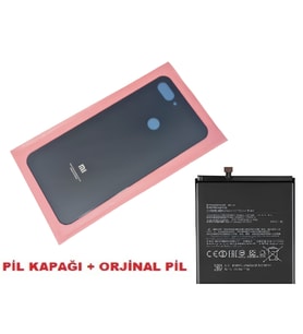 Tkgz Xiaomi Mi 8 Lite Arka Kapak Batarya Pil Kapağı + PİL (CAM) SİYAH