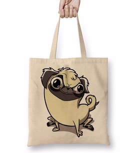 Pug Köpek Dog Pet Sevimli Cute Cartoon Animation Bez Çanta Uzun Saplı