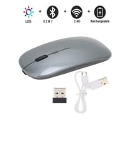 Xiao Mi Pad 7 11.2" Tablet İçin Uyumlu RGB LED Işıklı Bluetooth+2.4Ghz Kablosuz Şarjlı Mouse (Gri)