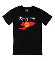 Kırgızistan Haritalı ve Bayraklı Siyah Tişört