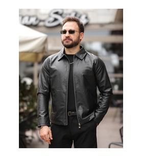 Yeni Sezon Basic Fermuarlı Deri Ceket (Siyah)