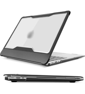 MacBook Air A1932 Uyumlu 13 İnç Outdoor Karbon Fiber Sert Kapak Darbe Emici Şeffaf Koruma Siyah