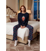 Kadın Yılbaşı Desenli Uzun Kollu Pijama Takımı Fonksiyonel Dayanıklı Kaliteli Konforlu Şık