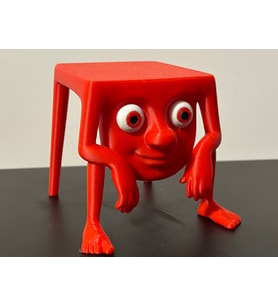Kırmızı Tabure Adam Figürü - 3D Yazıcı Gerçeküstü Tasarım Biblo - Absürt Sanat Heykelciği