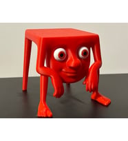 Kırmızı Tabure Adam Figürü - 3D Yazıcı Gerçeküstü Tasarım Biblo - Absürt Sanat Heykelciği