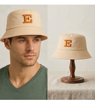 BK Gift Kişiye Özel Harf Nakışlı Unisex Bucket Şapka Krem Pamuk Gabardin Kumaş Yazlık Şapka