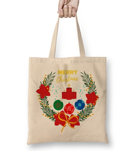 Yılbaşı Yeni Yıl Konseptli Christmas Wreath 01 Bez Çanta Uzun Saplı