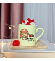 İtfaiyeci Tasarımlı Kişiye Özel Sarı Türk Kahvesi Fincanı