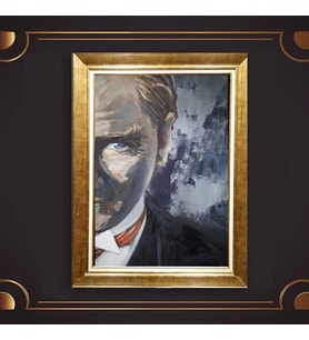 Altın Varaklı Çerçeveli Paspartulu Atatürk Tablo z4704 (Gold)