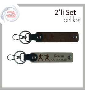 Antrenman Tutkusunu Yansıtan Hediye, Ring Temalı, Kişiye Özel İsimli Anahtarlık, Koyu Kahve-Kül Gri