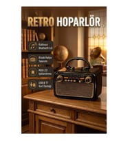 Retro Ahşap Dokulu Bluetooth Hoparlör – LED Işıklı, USB ve Hafıza Kartı Destekli
