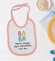 BK Kids Kişiye Özel Pembe Bebek Mama Önlüğü - Model 73