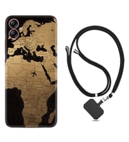Samsung Galaxy A04E Kılıf Silikon Boyun Askılı İpli Desenli Silikon Map Planet 1656