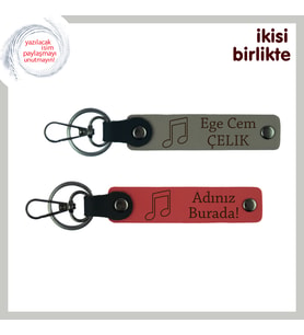 Her Melodide Seni Hatırlatacak Armağan, İsim Yazılabilir Deri Anahtarlık Seti, Kül Gri-Nar Çiçeği