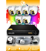 ELITCAM 6 Kameralı Dome 6 İç Kamera Set 500 GB HDD Full HD Renkli Gece Görüşlü Güvenlik Kamerası Sistemi