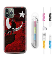 Apple iPhone 11 12 13 14 Pro Max Kılıf Kablo Koruma Spiral Silikon Wolf and Moon 2 1381