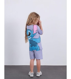 Cg Kids Stitch Kız Çocuk Tshirt Şort Alt Üst Takım Sırt Baskı Detaylı Lila Renk