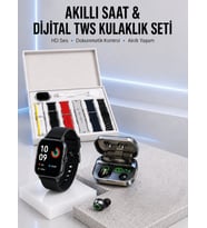 7 Kordonlu Akıllı Saat Ve Aynalı Bluetooth Kulaklık Powerbank Dijital Göstergeli