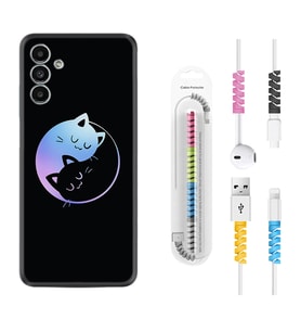 Samsung A23 A31 A32 A50 A51 A52 A53 A70 Kılıf Kablo Koruma Spiral Silikon Love Cats 1604