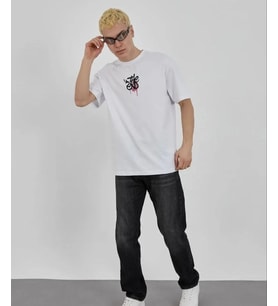 Erkek Kısa Kol Yazlık Tişört Bisiklet Yaka Baskılı Oversize T-Shirt - Beyaz