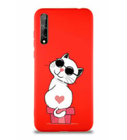 Huawei Y8P Soft Premier Kapak Coolcat Tasarımlı Silikon Kılıf - Kırmızı (Şeffaf)
