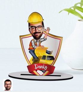 BK Gift Kişiye Özel İsimli Erkek Yol Mühendisi Karikatürlü Ahşap Biblo Model-1