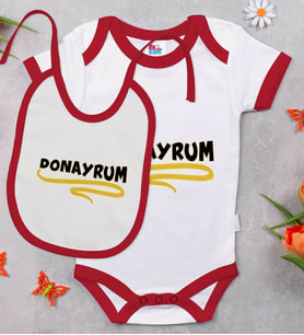 BK Kids Donayrum Tasarımlı Kırmızı Bebek Body Zıbın ve Mama Önlüğü Hediye Seti-1