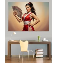 Yelpezeli Pin-Up Kadın Dekoratif Kanvas - Mdf Ahşap Tablo