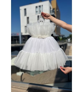 Kat Kat Tül Etek Beyaz Kız Çocuk Bebek Gelinlik Mevlüt Abiye Elbise