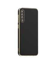 Samsung Galaxy A50 Kılıf Kenarları Gold Kamera Korumalı Renkli Pastel Silikon Siyah BARK (Siyah)