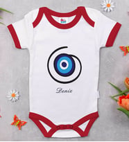 BK Kids Kişiye Özel Nazar Boncuğu Tasarımlı Kırmızı Bebek Body Zıbın-3